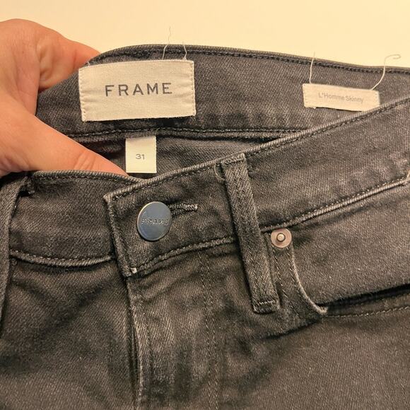 Frame Men’s L’Homme Skinny Jeans in Noir Slits Size 31 - Picture 8 of 12